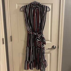 Saks Fifth Avenue Area Stars Striped Belted Tiered Dress Midi Large